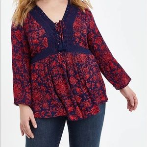 Lace up baby doll top